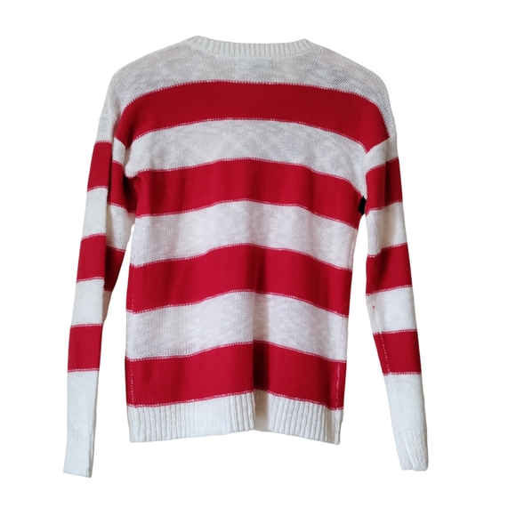 Marled Knit Pullover Sweater Stripe American Flag Size XS Crew Neck Long Sleeve - Picture 2 of 8